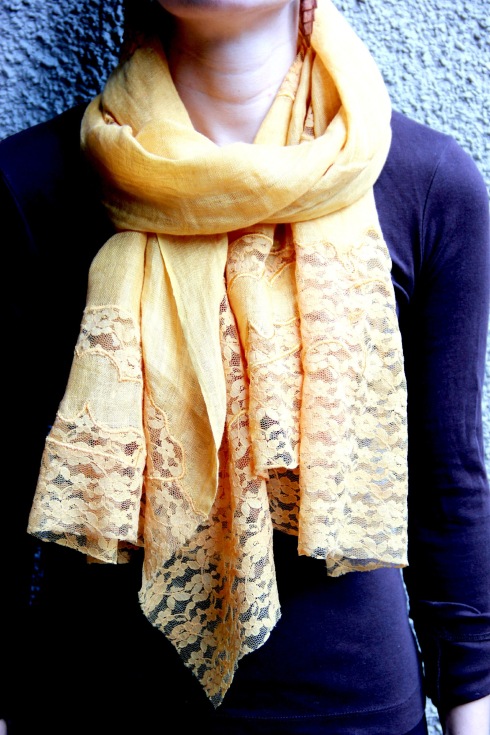 Yellow Lace Patch Scarf- $45.25-linen